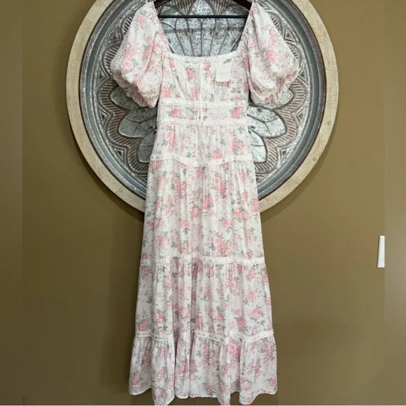 NWT- Altar'd State Blush Pink Floral Square-Neck Tiered Spring Easter Maxi Dress - Picture 5 of 10